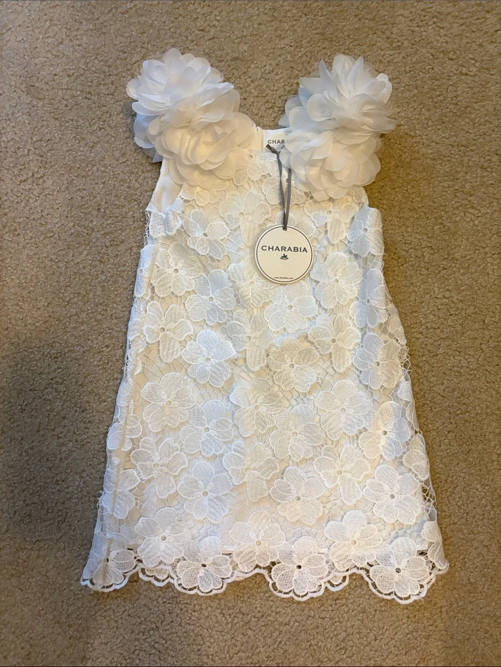 NWT CHARABIA White Floral Lace Flower-Strap Kids Dress